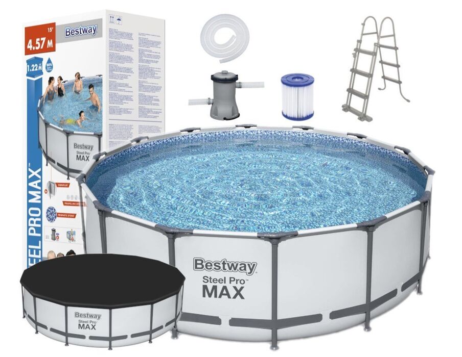 Bestway Steel Pro Max 457/122სმ , კიბით, ტენტით და კარტრიჯული ფილტრით (5618W)