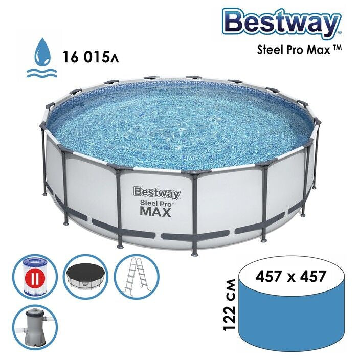 Bestway Steel Pro Max 457/122სმ , კიბით, ტენტით და კარტრიჯული ფილტრით (5618W)
